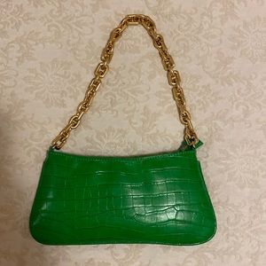 Green crocodile print shoulder purse
